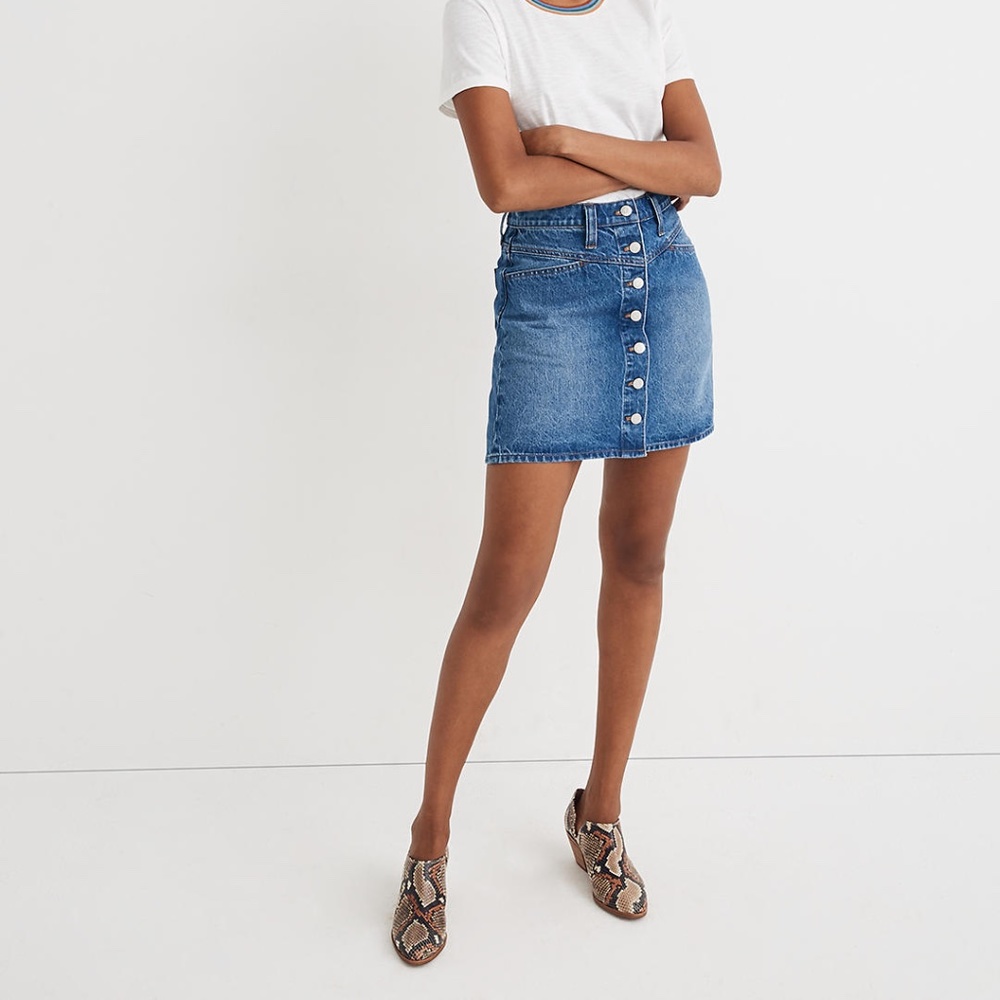 Madewell Stretch Denim A-Line Snap Mini Skirt